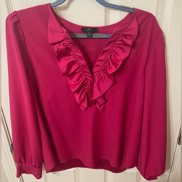 J.Crew Long Sleeve Ruffle Front Top Satin Crepe Blouse - XL - Picture 1 of 3